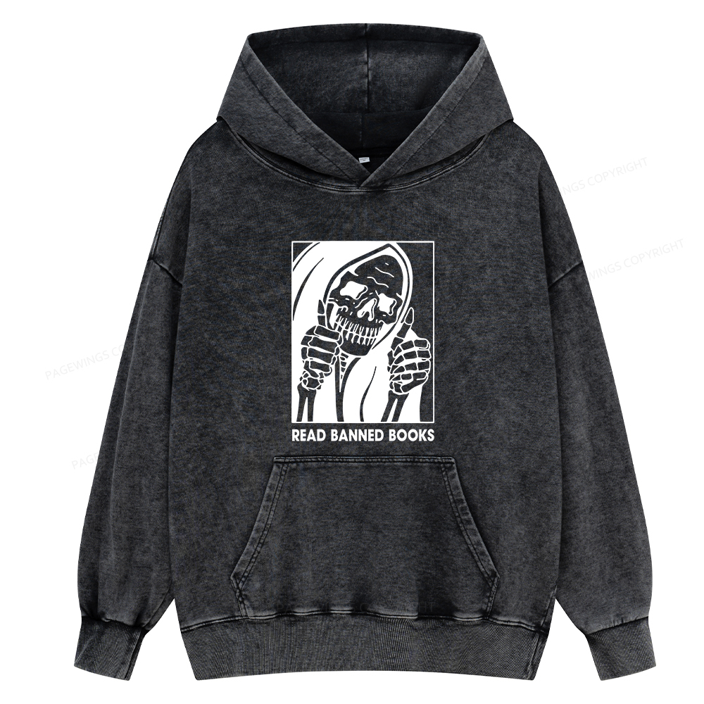 Pagewings Read Banned Books Unisex Washed Hoodie