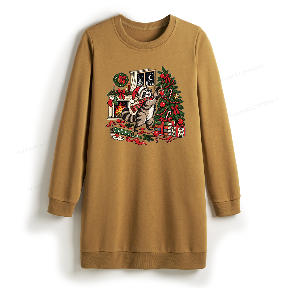 Pagewings Feral Raccoon Christmas Sweatshirt Dress