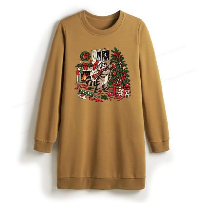 Pagewings Feral Raccoon Christmas Sweatshirt Dress