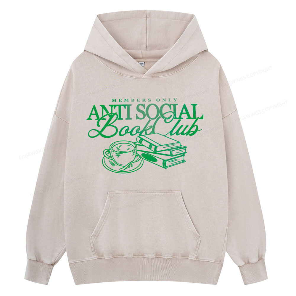 Pagewings Anti Social Book Club Unisex Washed Hoodie