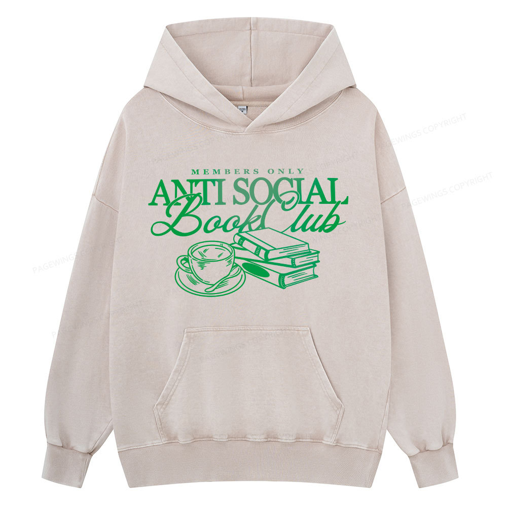 Pagewings Anti Social Book Club Unisex Washed Hoodie