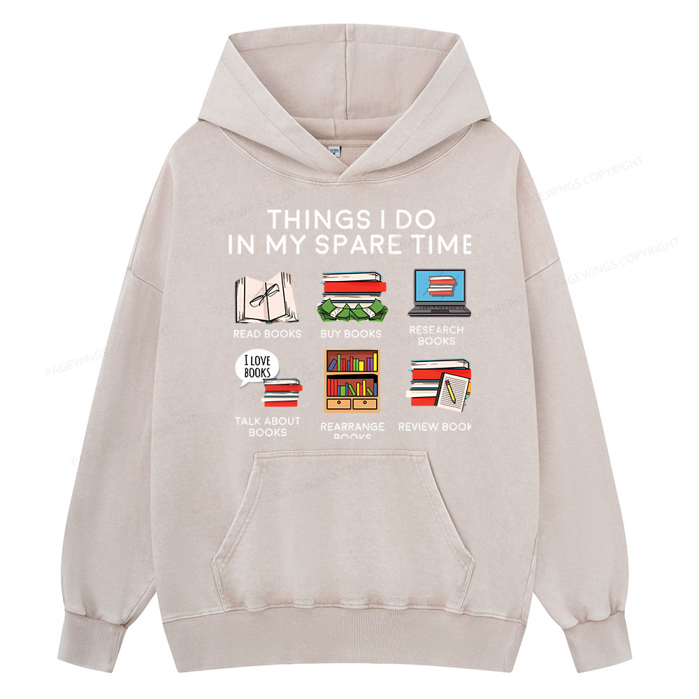 Pagewings Books Reading In My Spare Time Unisex Washed Hoodie