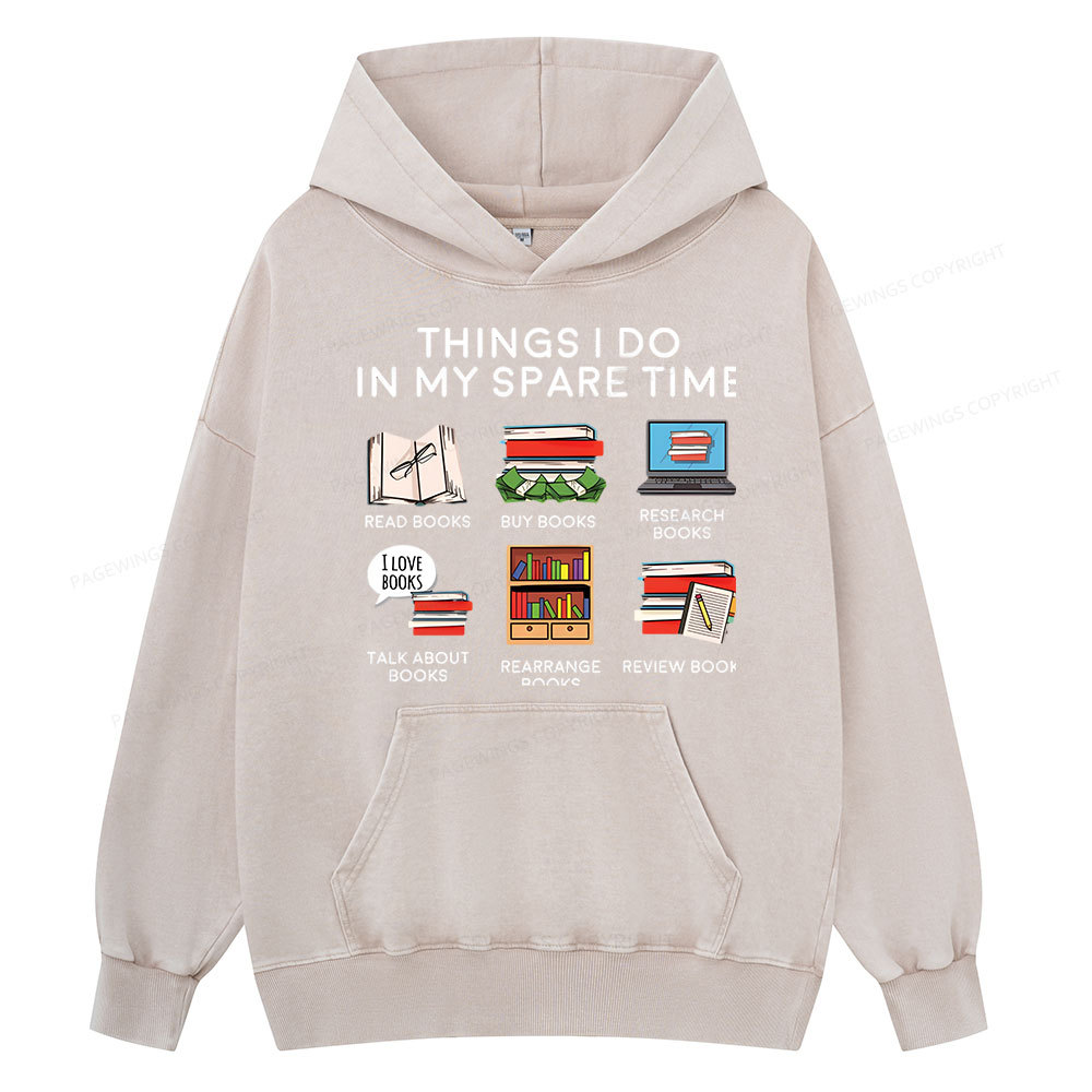 Pagewings Books Reading In My Spare Time Unisex Washed Hoodie