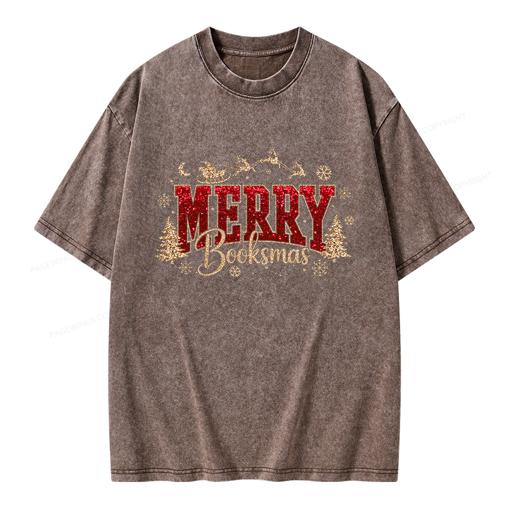 Pagewings Merry Booksmas Unisex Washed T-shirt