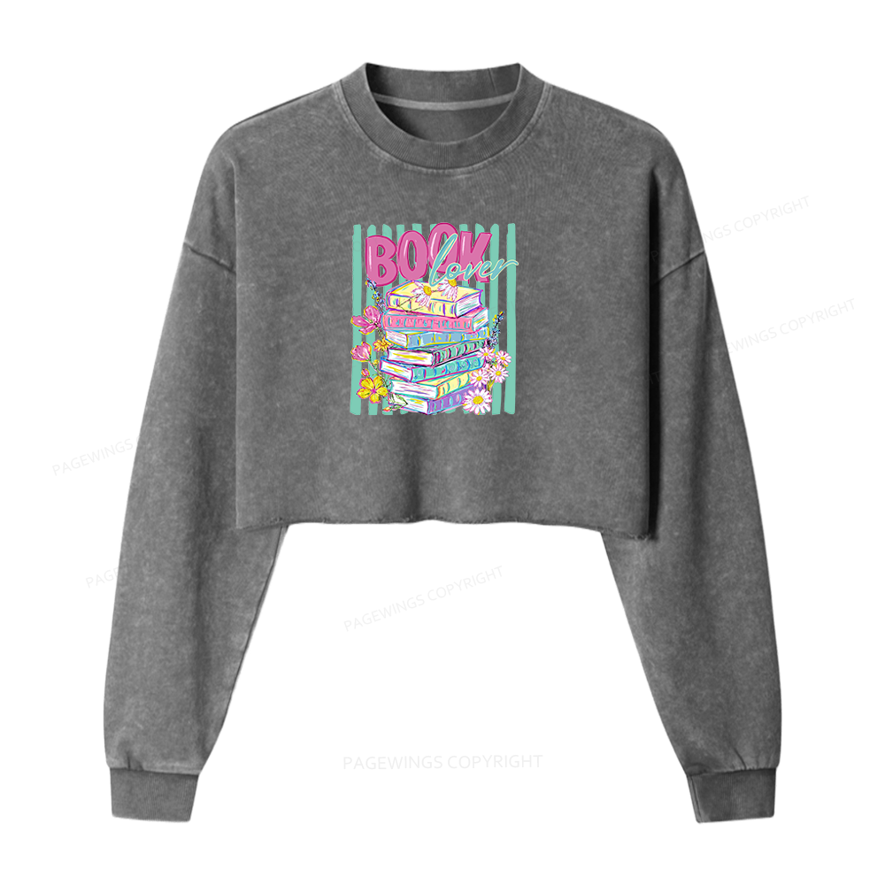 Pagewings Floral Bookish Washed Crop Sweatshirt