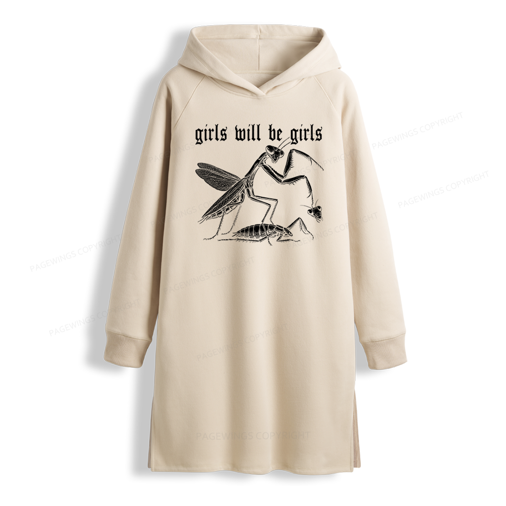 Pagewings Girls Will Be Girls Side-Slit Fleece Hoodie Dress