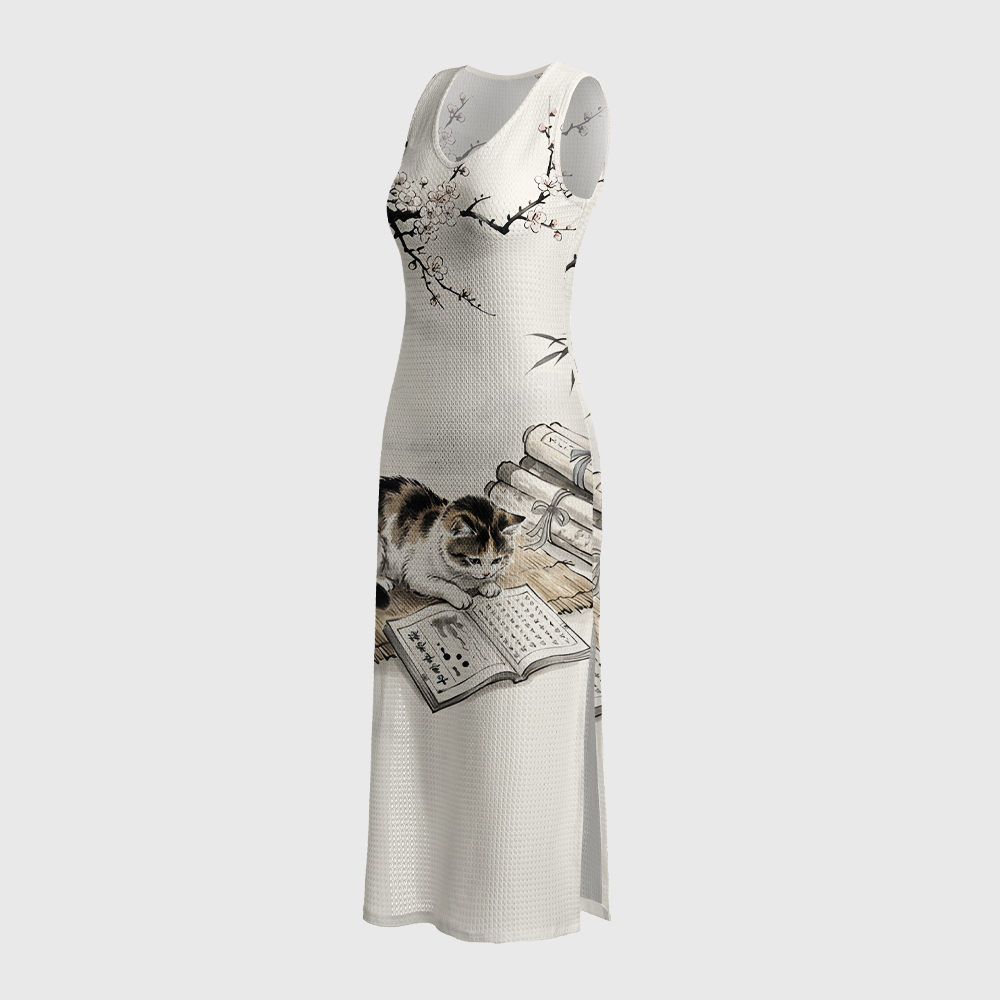 Pagewings Cat Book Lover Crochet Maxi Dress