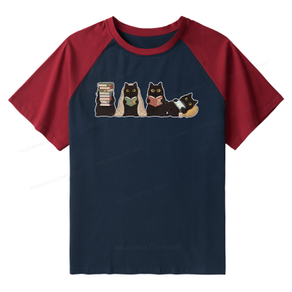 Pagewings Black Cats Reading Raglan T-shirt