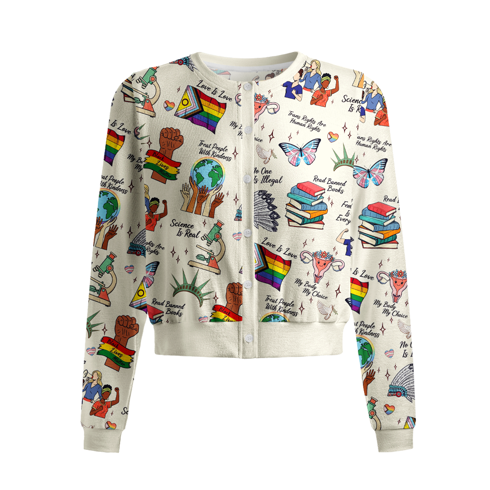 Pagewings Big Fan Of Human Rights Crew Neck Cardigan Sweaters