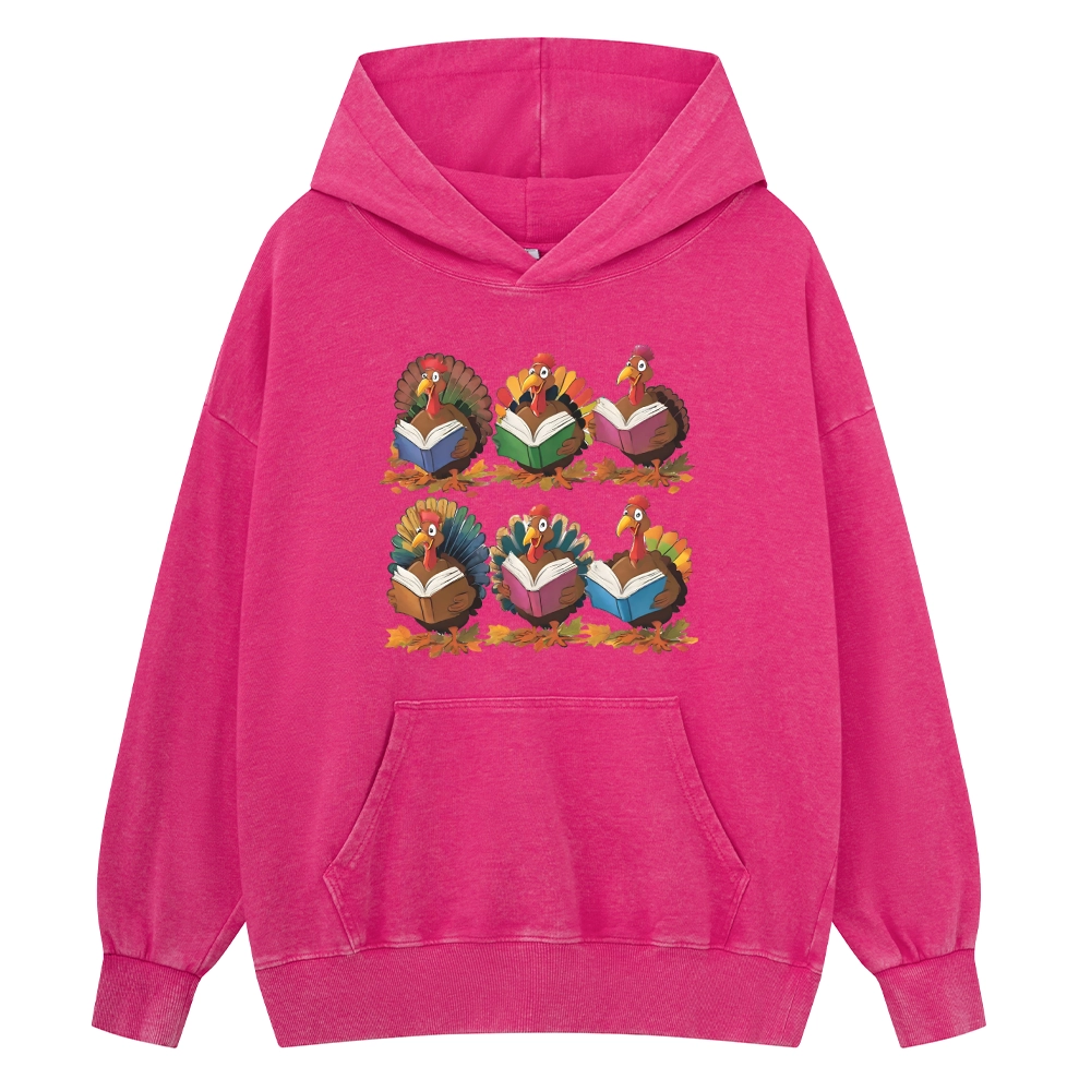 Pagewings Thanksgiving Fall Reading Turkey Unisex Washed Hoodie