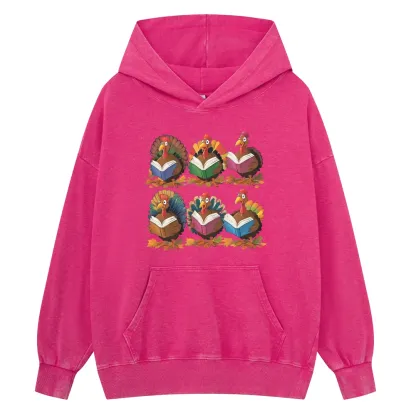 Pagewings Thanksgiving Fall Reading Turkey Unisex Washed Hoodie