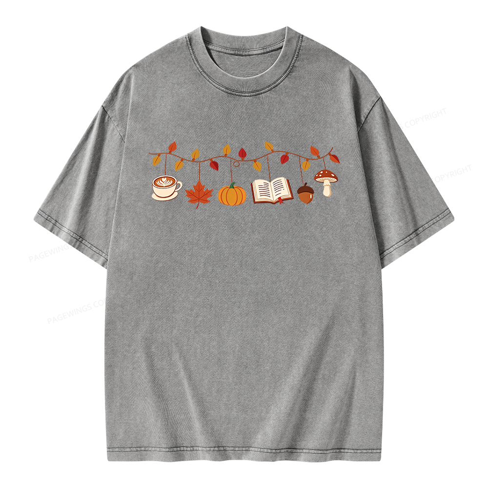Pagewings Books Pumpkin Mushroom Unisex Washed T-shirt