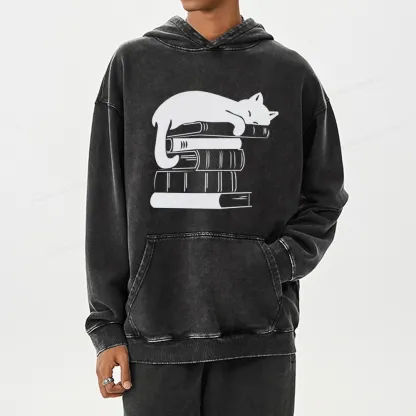 Pagewings Books And Cats Unisex Washed Hoodie