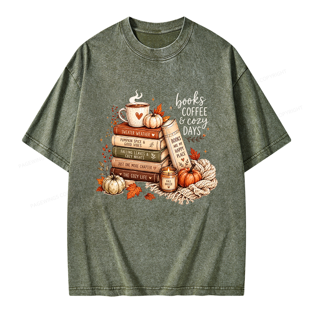 Pagewings Fall Bookish Unisex Washed T-shirt