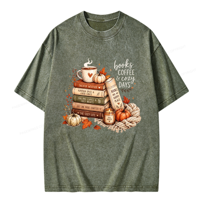 Pagewings Fall Bookish Unisex Washed T-shirt