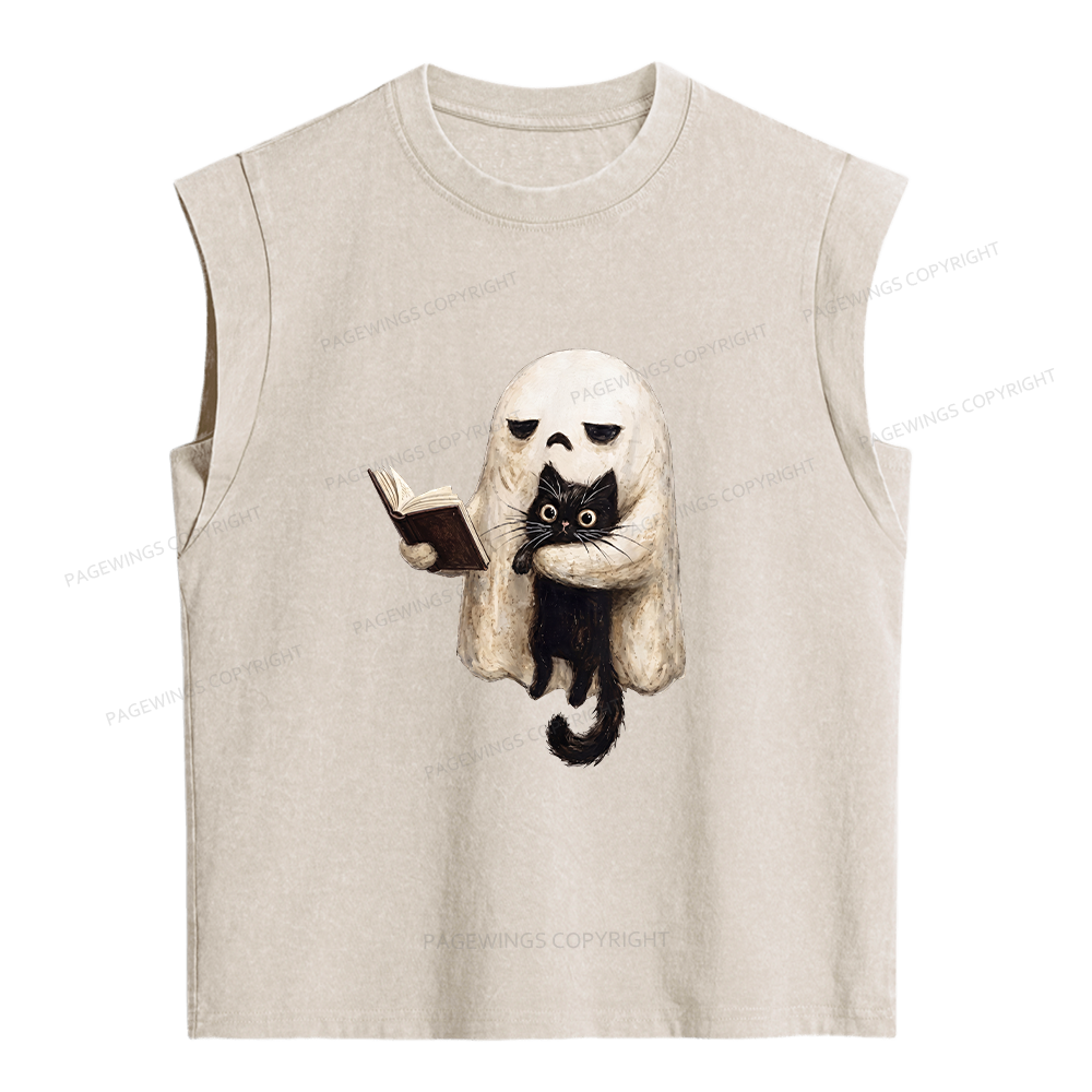 Pagewings Ghost Cat Women's Washed Tank Top
