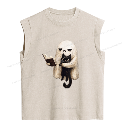 Pagewings Ghost Cat Women's Washed Tank Top