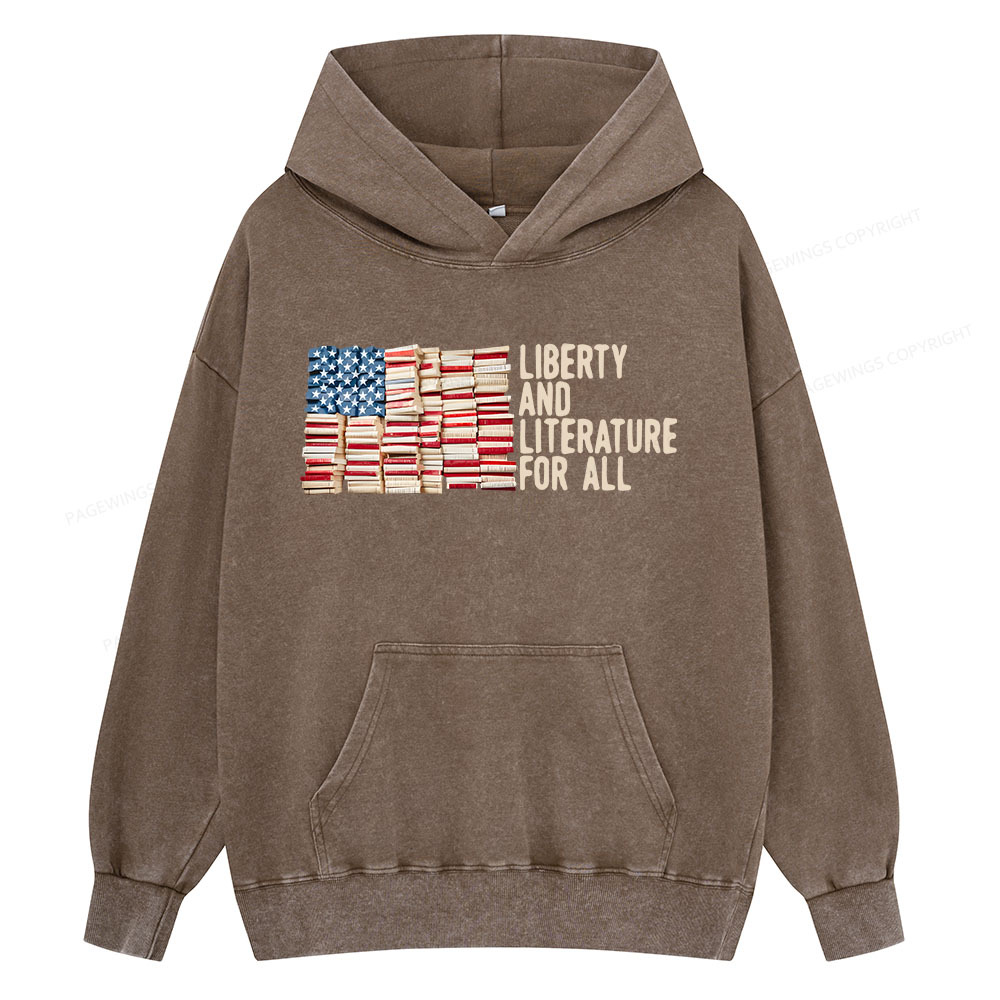 Pagewing Liberty And Literature For All Unisex Washed Hood
