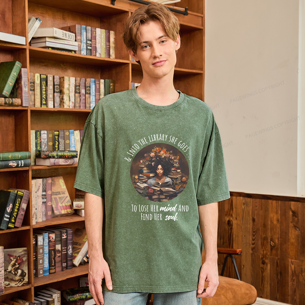 Pagewings Into The Library She Goes Unisex Washed T-shirt