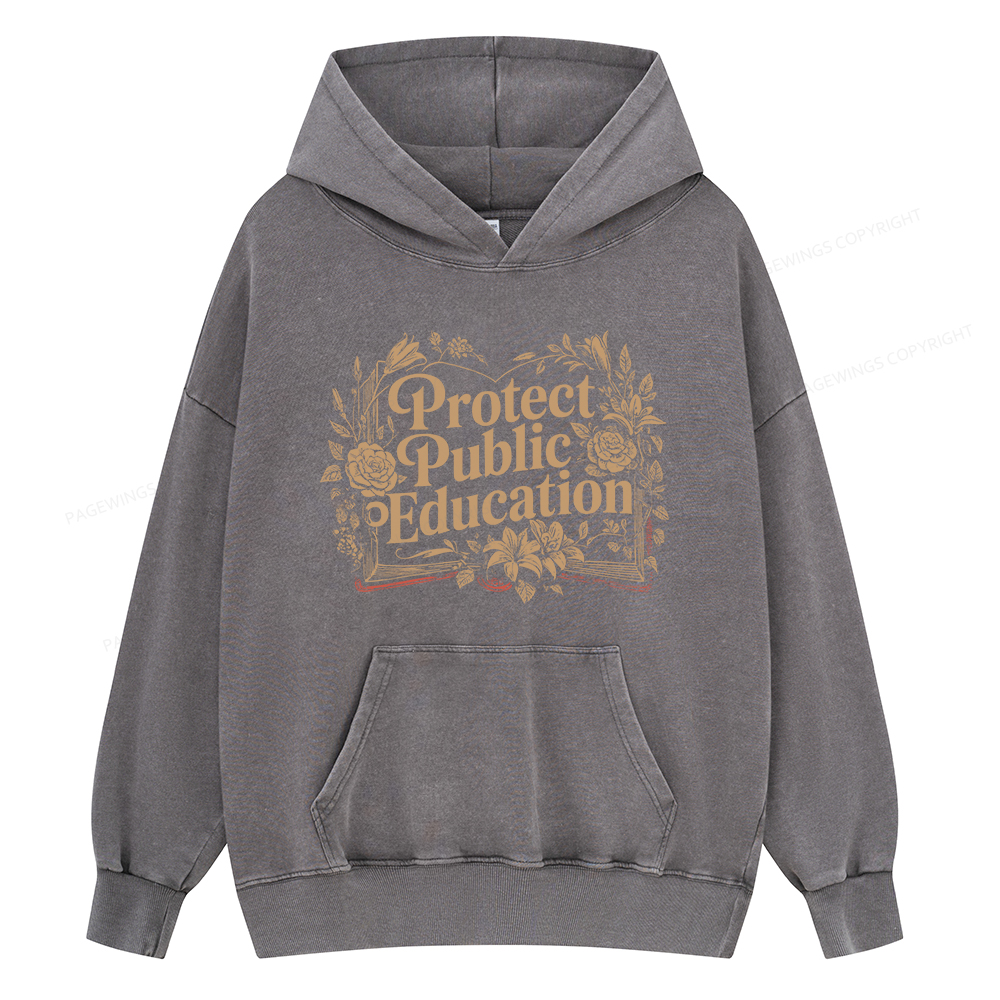 Pagewings Protect Public Education Unisex Washed Hoodie