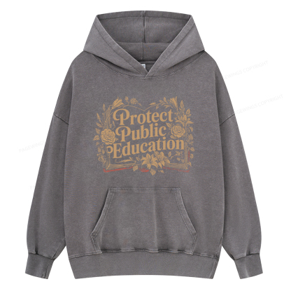 Pagewings Protect Public Education Unisex Washed Hoodie