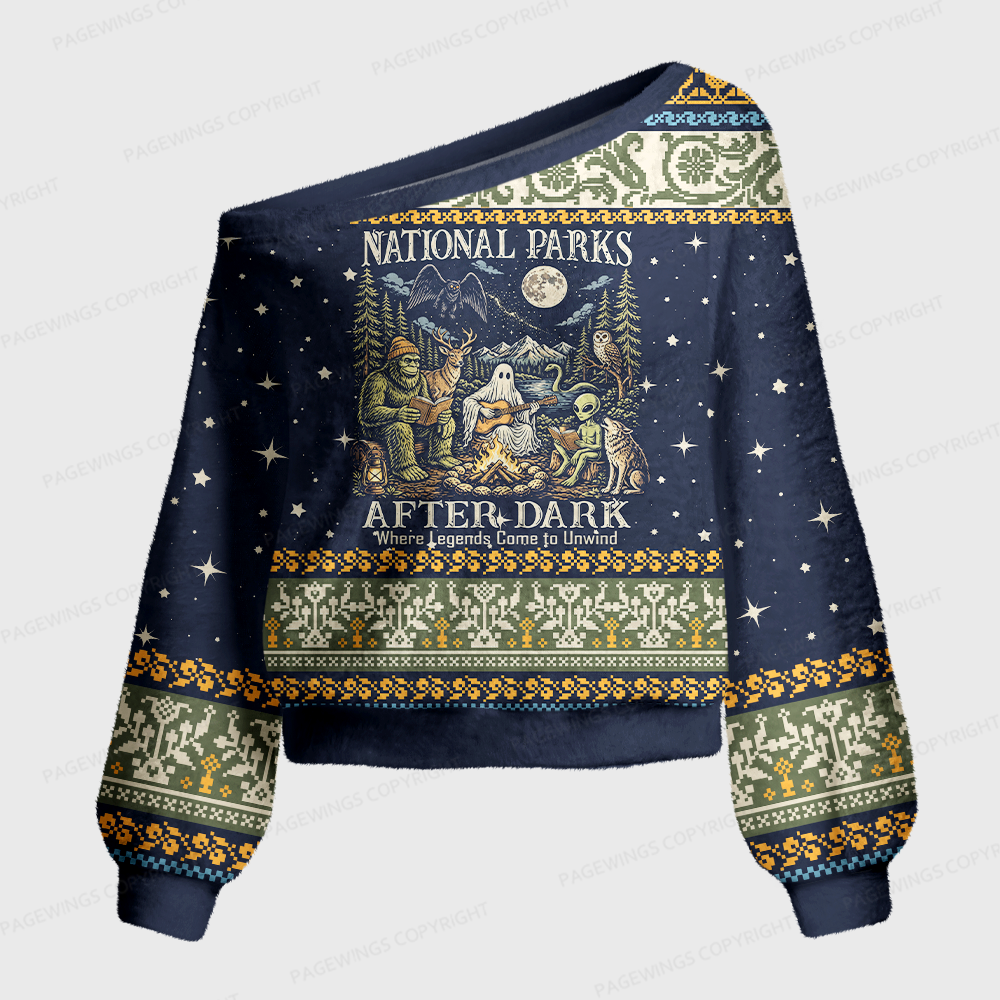 Pagewings Protect Our National Parks Off Shoulder Ugly Knit Sweater