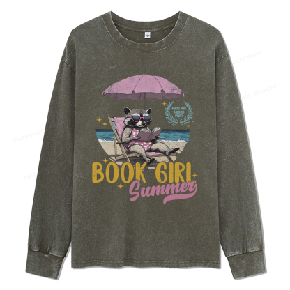 Pagewings Book Girl Summer Unisex Washed Long Sleeve T-shirt