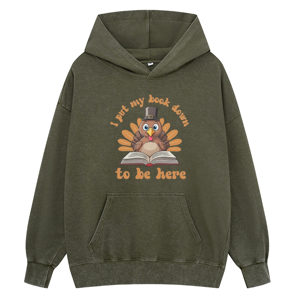 Pagewings Funny Thanksgiving Book Unisex Washed Hoodie