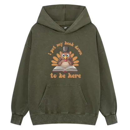Pagewings Funny Thanksgiving Book Unisex Washed Hoodie