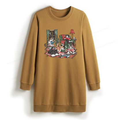 Pagewings Cats Reading Books Sweatshirt Dress