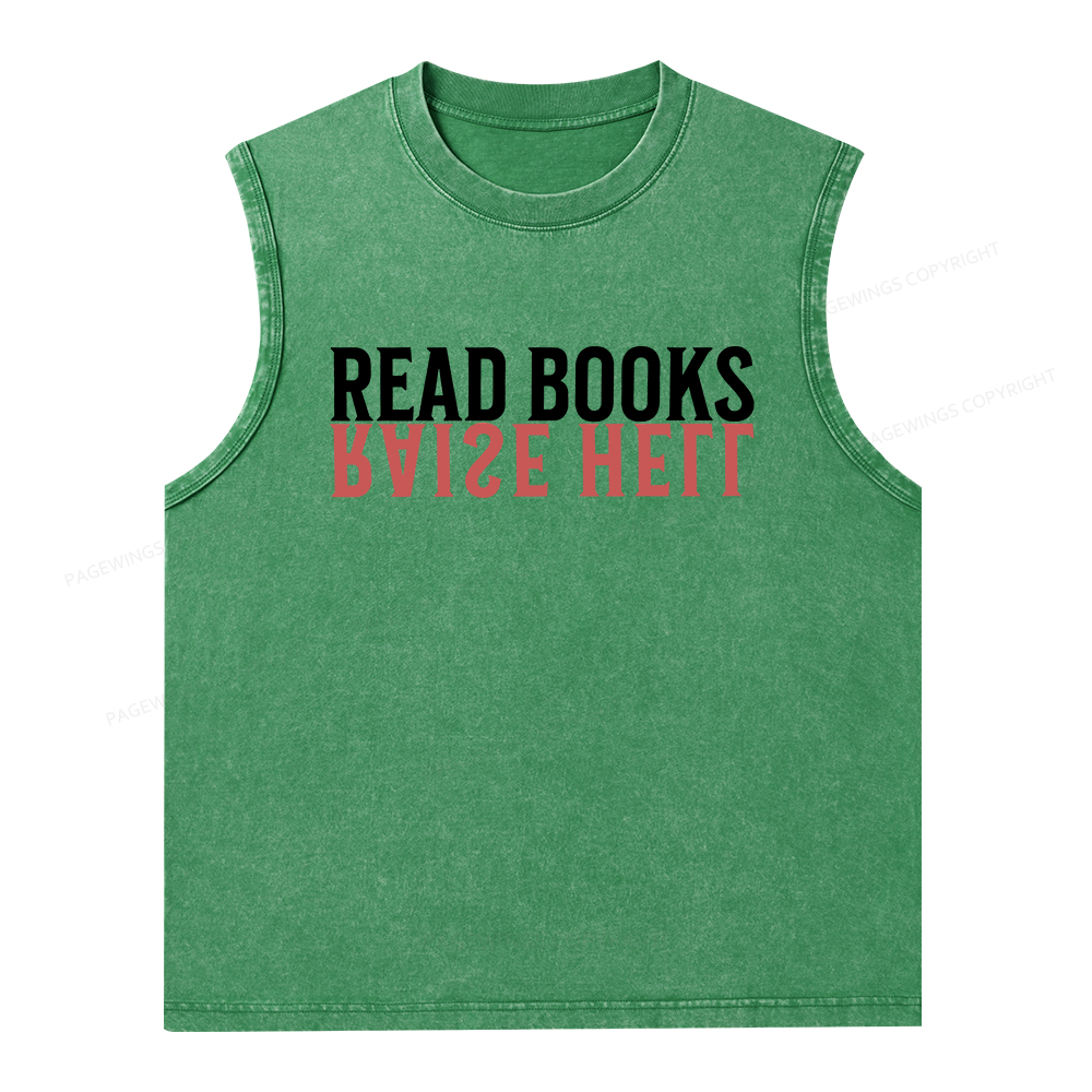 Pagewings Raise Hell Read Books  Unisex Washed Tank Top