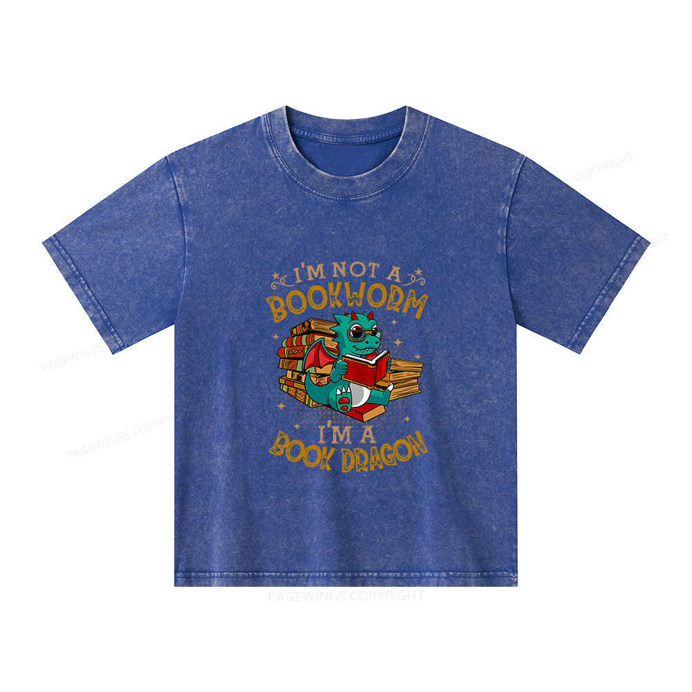 Pagewings Book Dragon T Shirts Unisex Kids Washed T-shirt