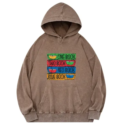 Pagewings One Book Two Books Red Book Blue Book Unisex Washed Hoodie