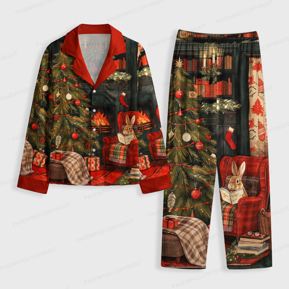 Pagewings Christmas Bunny Unisex Button-Up Pajama Set