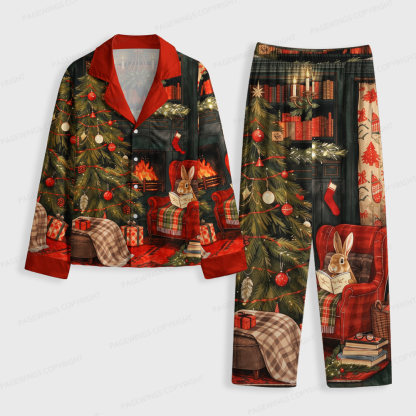 Pagewings Christmas Bunny Unisex Button-Up Pajama Set