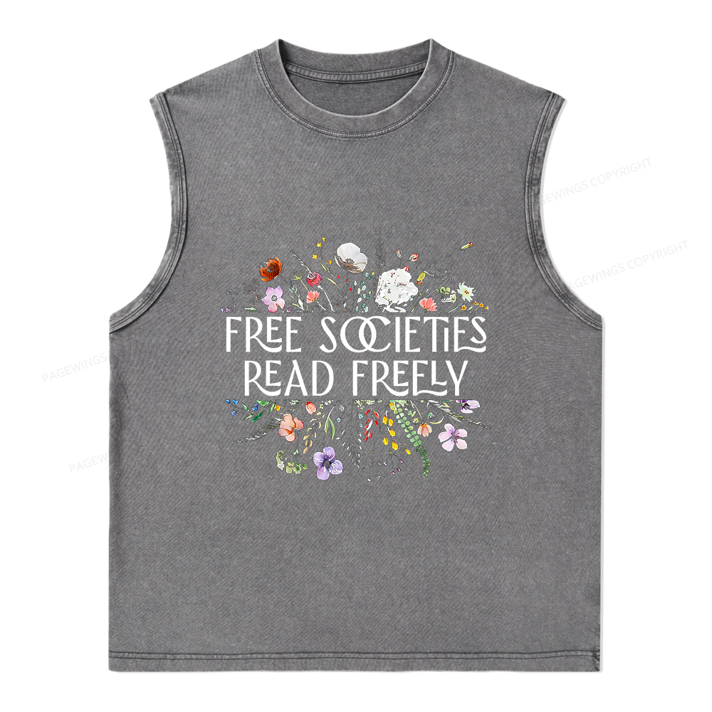 Pagewings Free Societies Read Freely Unisex Washed Tank Top