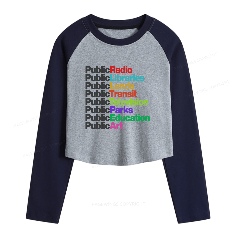 Pagewings Public Libraries Women Long Sleeve Crop Raglan T-shirt