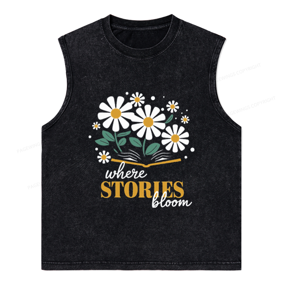 Pagewings Where Stories Bloom Unisex Washed Tank Top