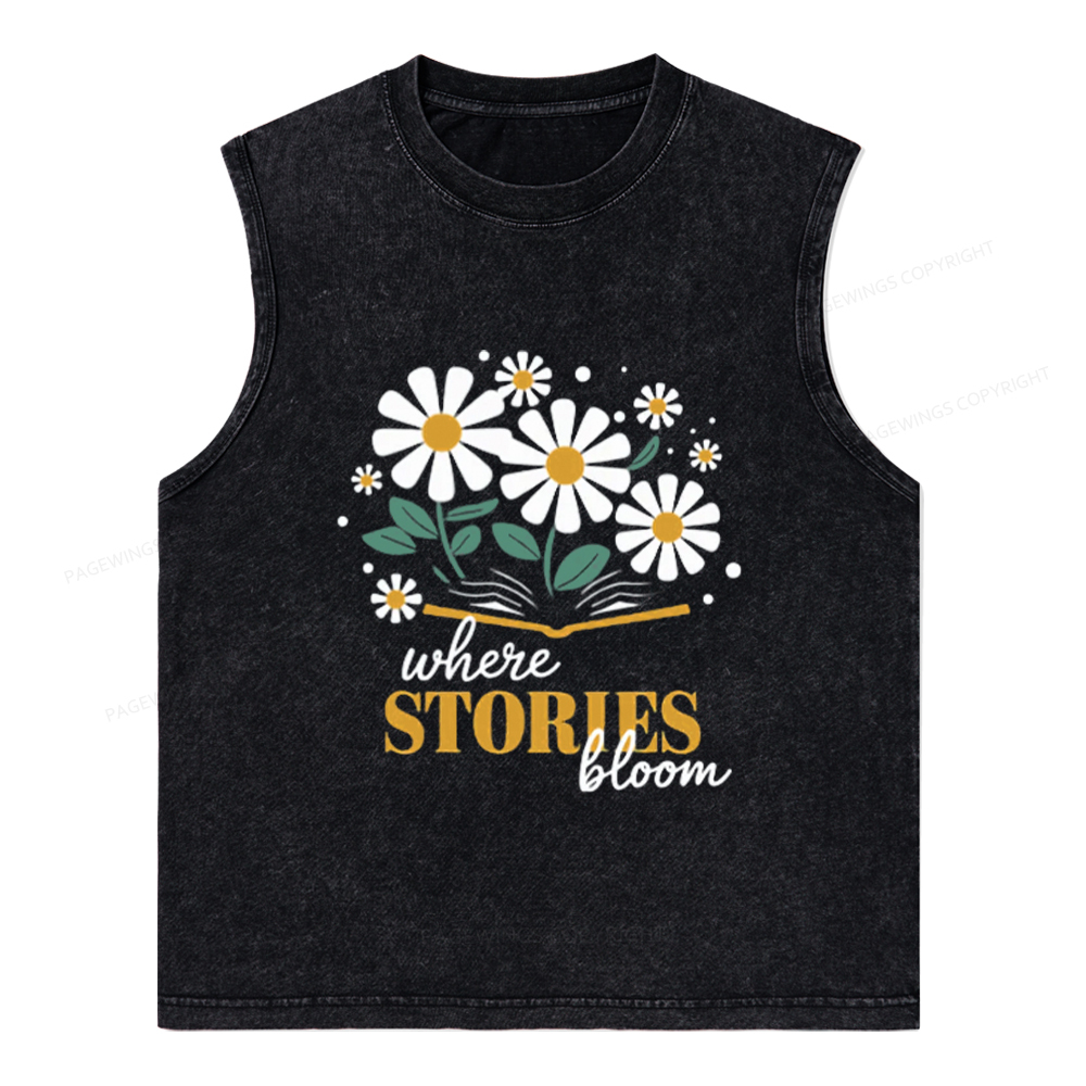 Pagewings Where Stories Bloom Unisex Washed Tank Top