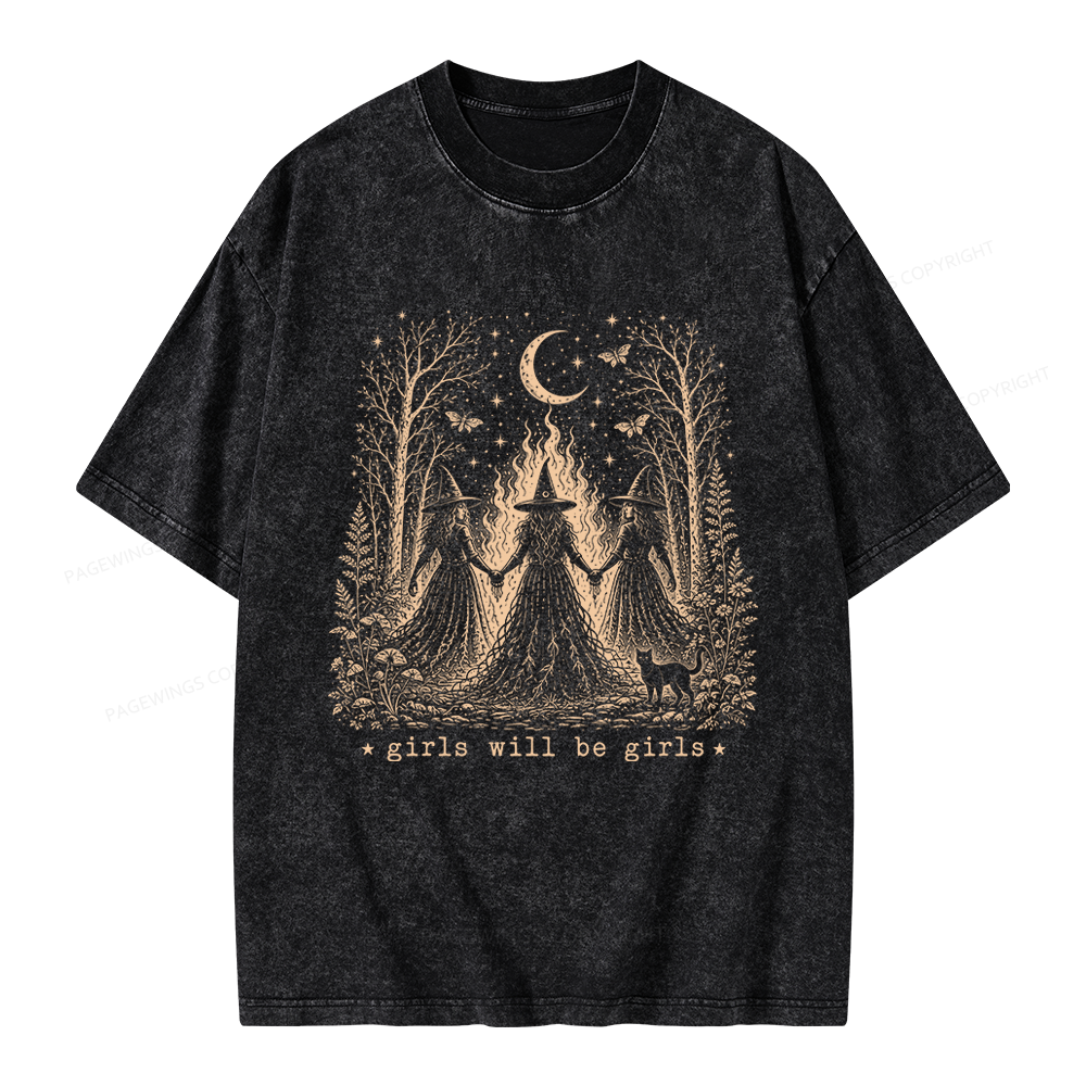 Pagewings Girls Will Be Girls Unisex Washed T-shirt