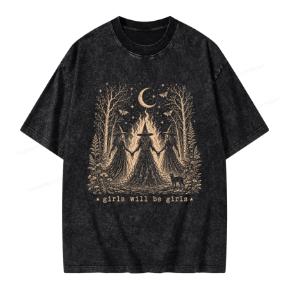 Pagewings Girls Will Be Girls Unisex Washed T-shirt