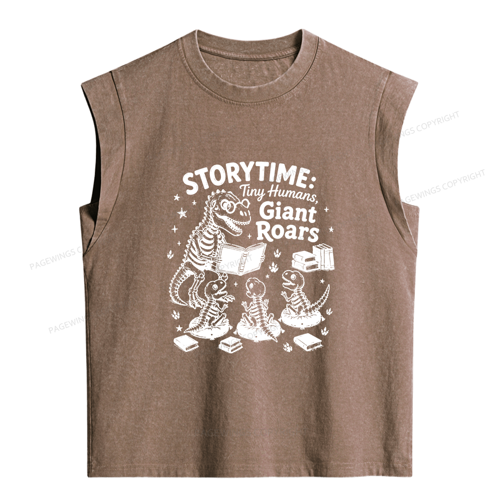 Pagewing School Librarian Dinosaur Women's Washed Tank Top