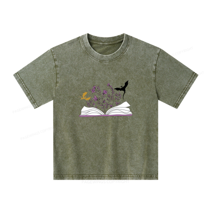 Pagewings Fourth Wing Flower Book Unisex Kids Washed T-shirt