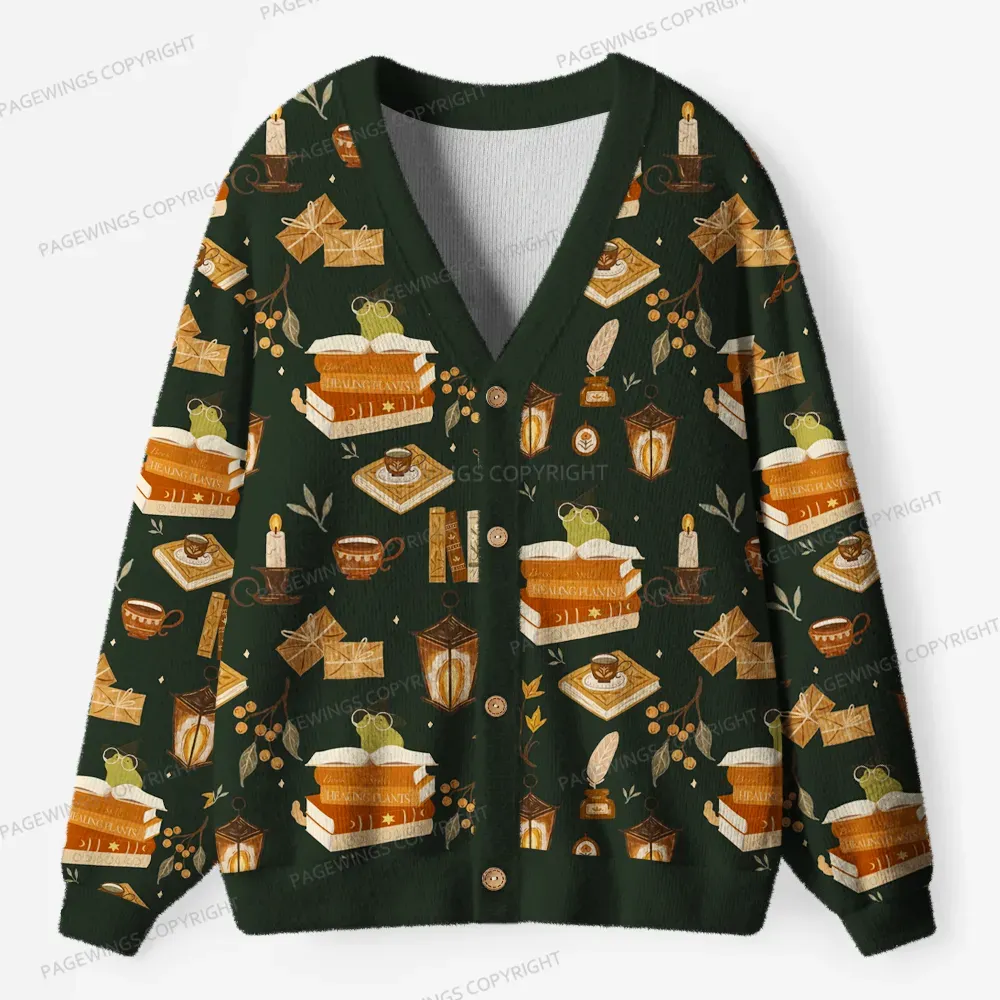Pagewings Cozy Autumn Reading Unisex Ugly Cardigan Sweaters