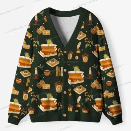 Pagewings Cozy Autumn Reading Unisex Ugly Cardigan Sweaters