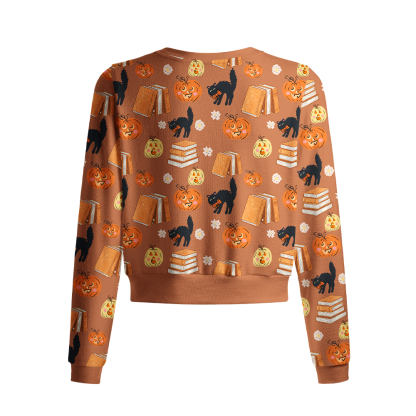 Pagewings Halloween Bookish Crew Neck Cardigan Sweaters