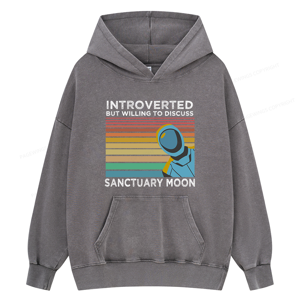 Pagewings Introverted But Willing to Discuss Sanctuary Moon Unisex Washed Hoodie