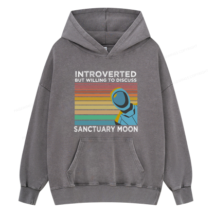 Pagewings Introverted But Willing to Discuss Sanctuary Moon Unisex Washed Hoodie