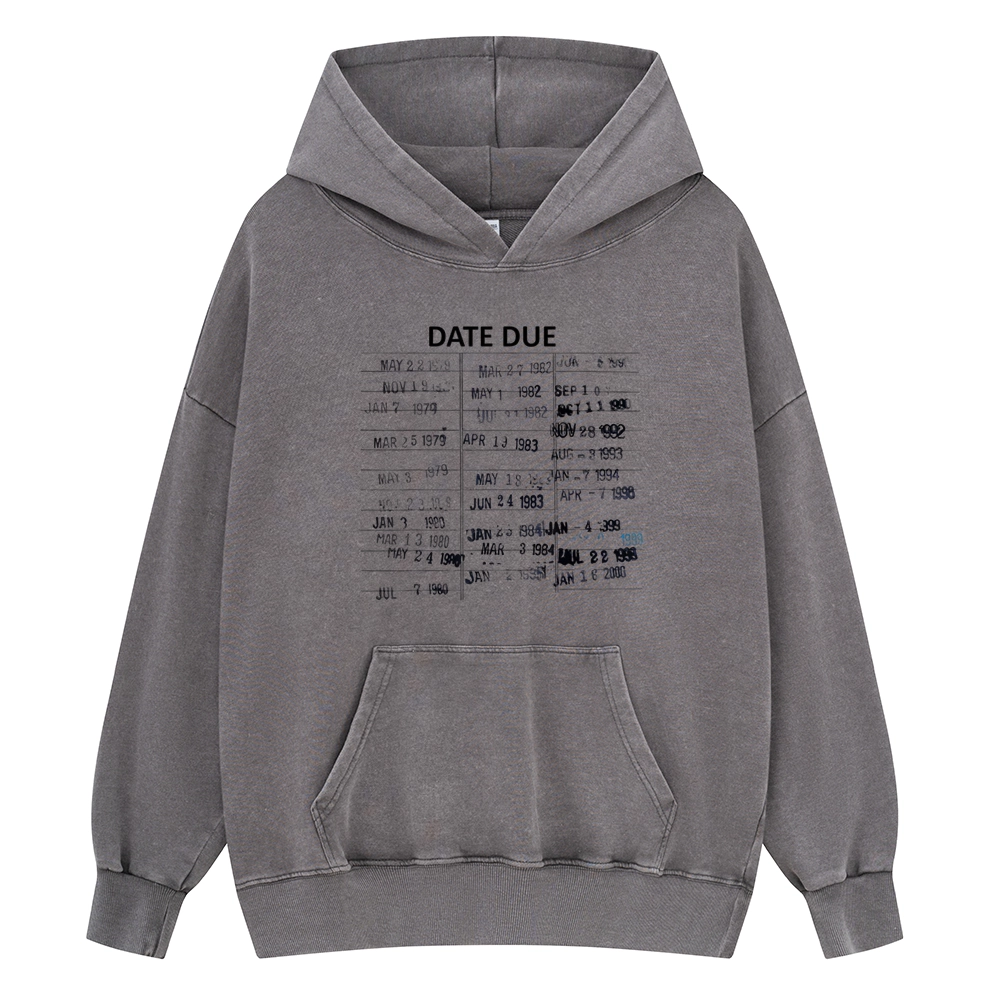 Pagewings Library Card Due Dat Unisex Washed Hoodie