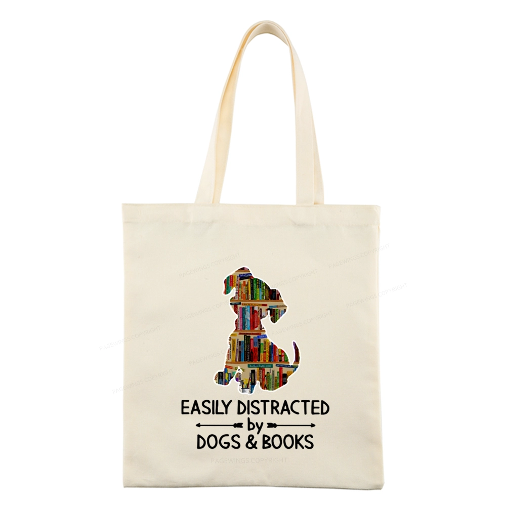 Pagewings Easily Distracted By Dogs And Books Tote Bag